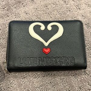 Love Moschino Black Card Holder with Heart Accents